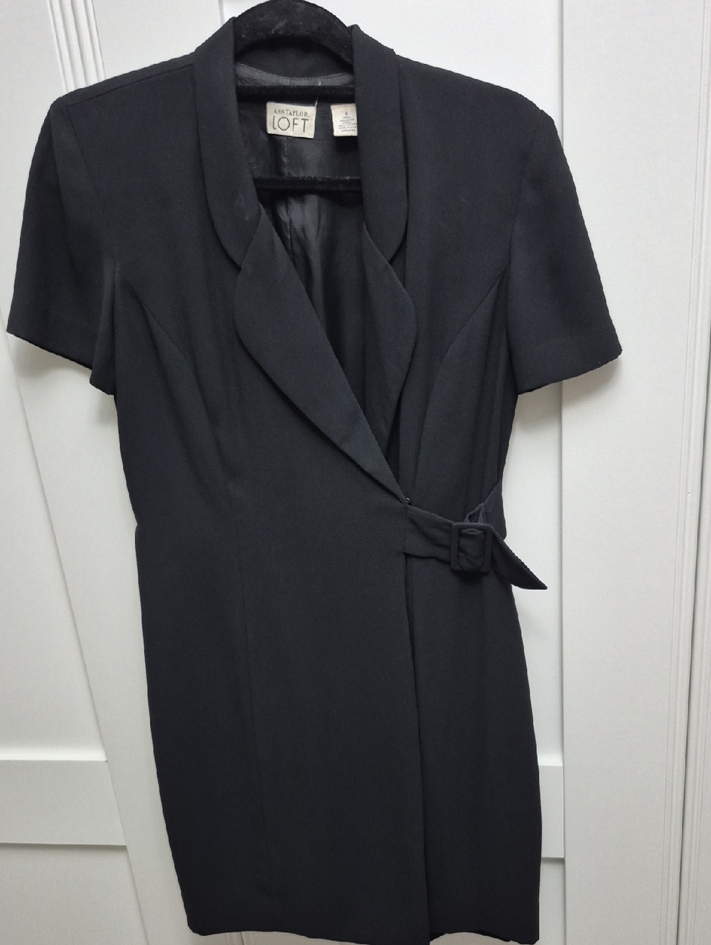 LOFT Black Short Sleeve Mini Dress with Wrap Belt